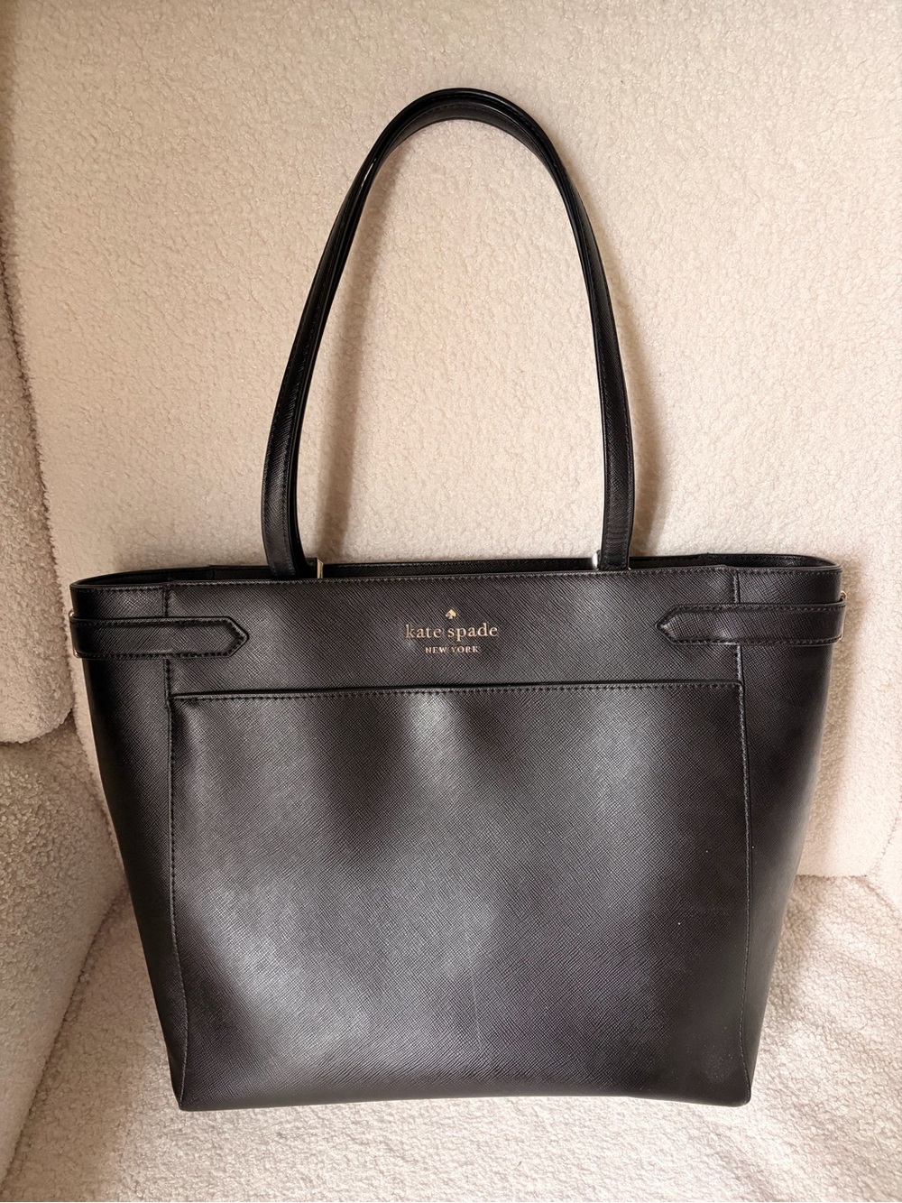 kate spade black saffiano leather tote with front slip pocket